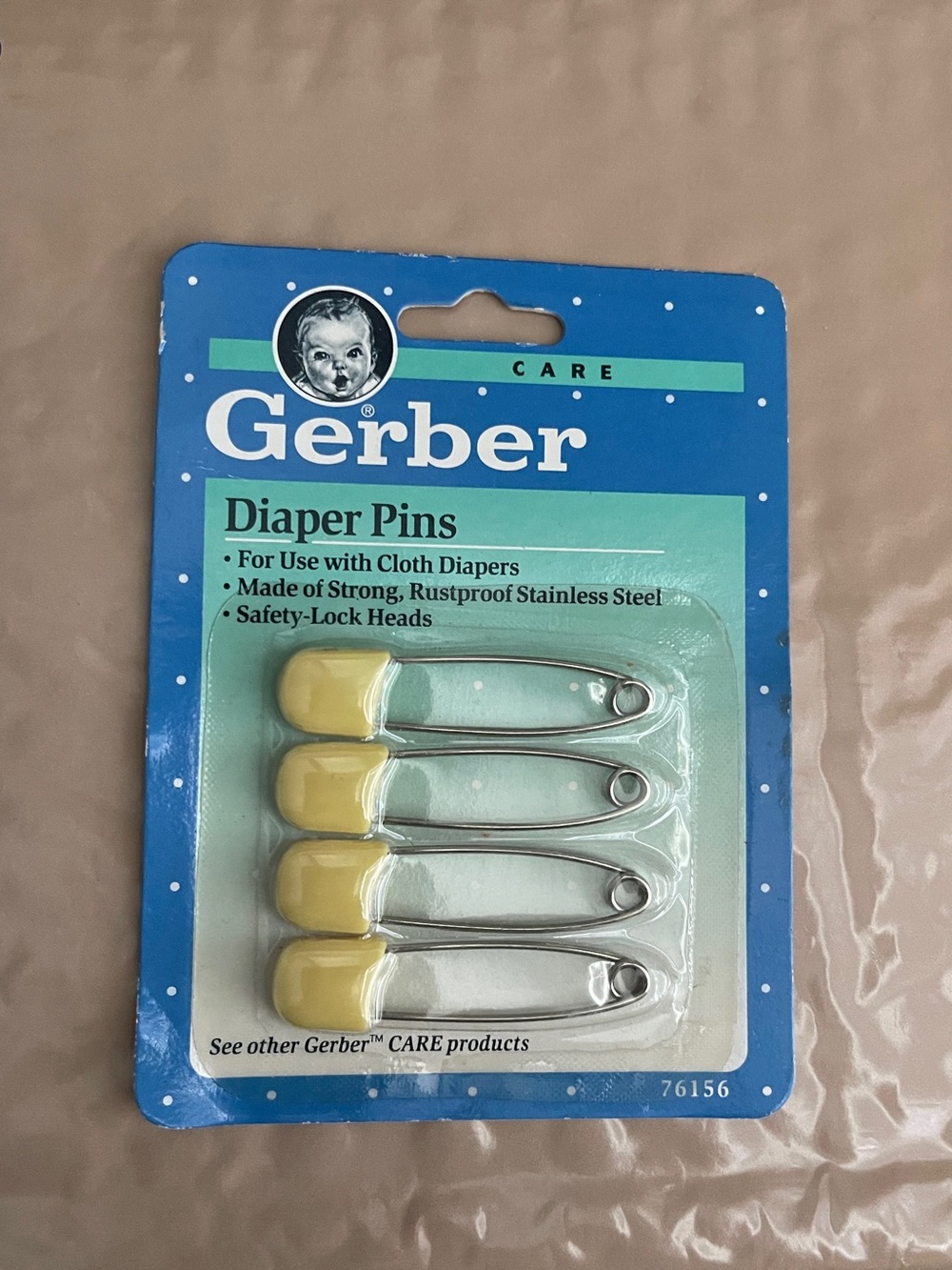 Vintage 1991 Gerber Diaper Pins with Yellow Safety Caps - Pack of